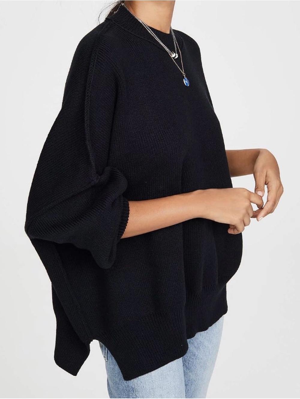 Free People Women’s Easy Street Tunic Black Oversized Knit Sweater - Women